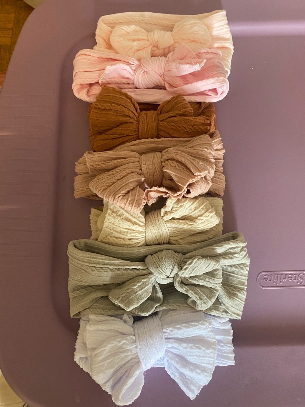 7 Neutral & Pastel Baby Bow Headbands - Soft Ribbed Fabric 🎀